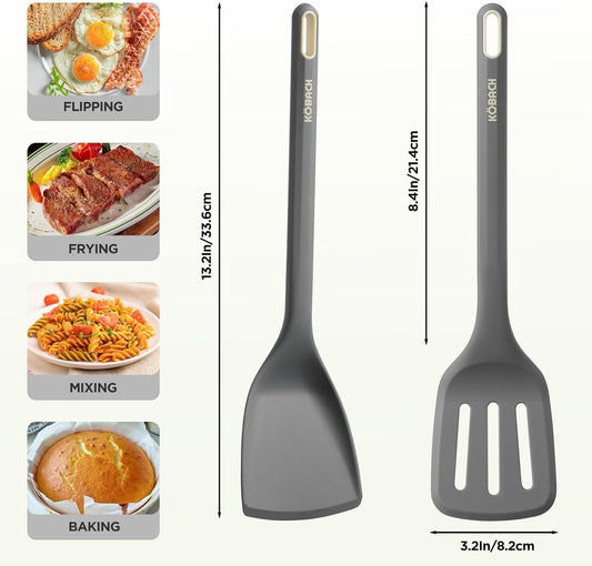2 Pack Silicone Spatula, Heat Resistant 600°F Silicone Spatulas Set,Turner & Slotted Spatula for Non Stick Frying Pan, Food Grade Kitchen Utensils set for Flipping, Stir-Fry, Cooking & Baking