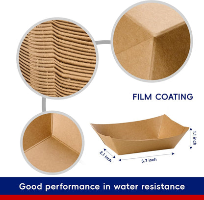 JOLLY CHEF 2lb Paper Food Trays, 250 Pack Disposable Paper Boat, Serving Boats, Food Holder Trays for Snacks French Fries Nachos Hot Dog Tacos BBQ Party