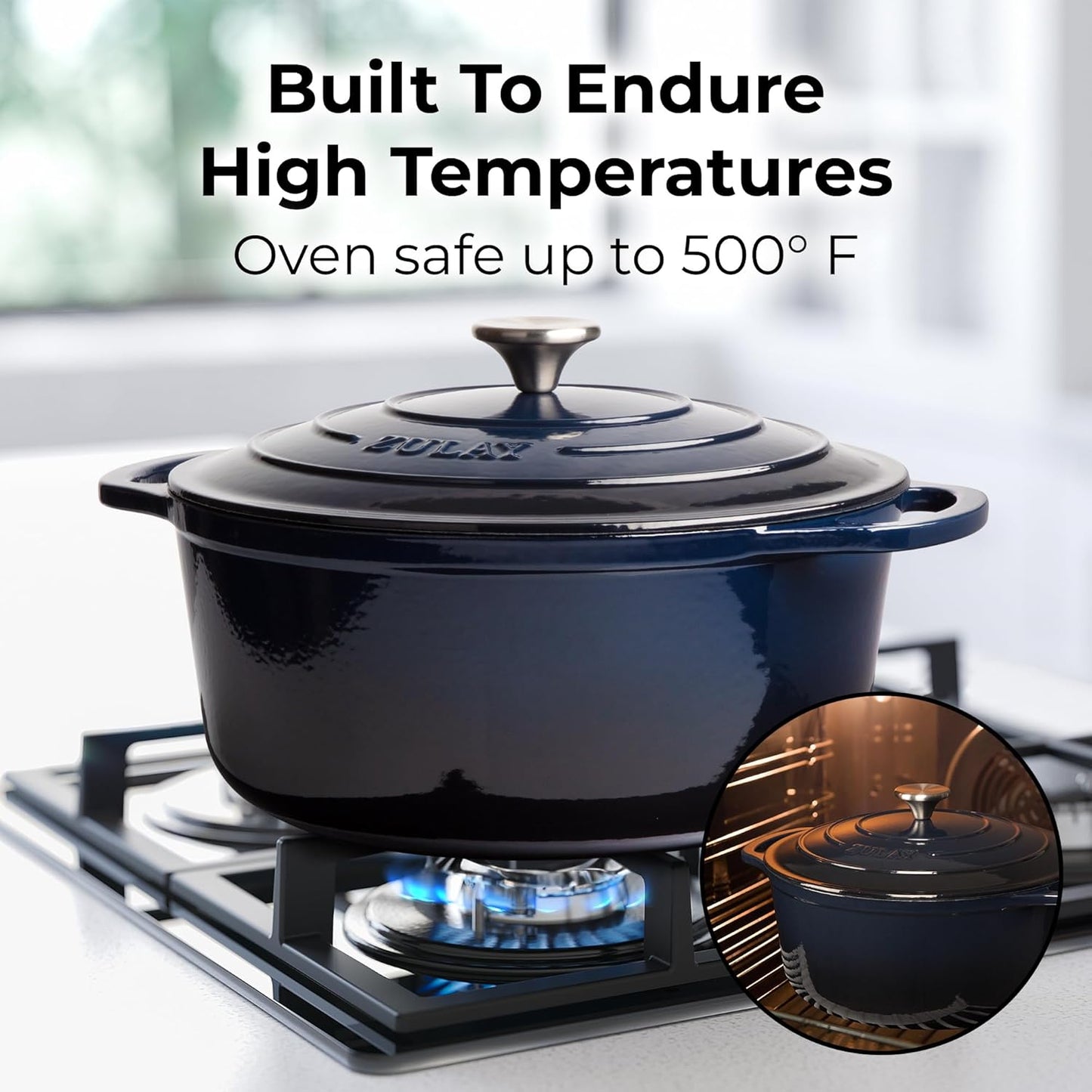 Zulay Kitchen 6 Quart Enameled Cast Iron Dutch Oven Pot with Lid – Premium Durability & Oven Safe up to 500°F – Heavy Duty Cookware Perfect for Bread Baking, Stews, Braising & Roasting - Lapis Lazuli