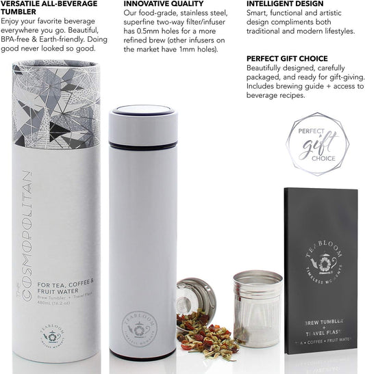 Teabloom - The ORIGINAL All-Brew Travel Tumbler & Thermos | OPRAH’s Favorite | 16oz/480ml Insulated Water Bottle/Tea Flask/Cold Brew Coffee Mug