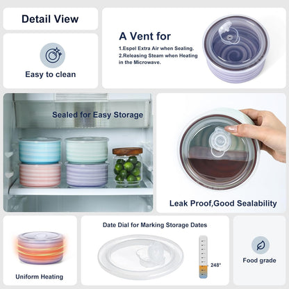 Selamica Ceramic Bowls with Lids, 14 OZ Microwave Safe Bowls with Lids for Lunch Picnic, 5 Inch Ceramic Food Storage Containers for Leftovers, Soup, Salad, Meal Prep, Cereal, Set of 4, Gradient Color