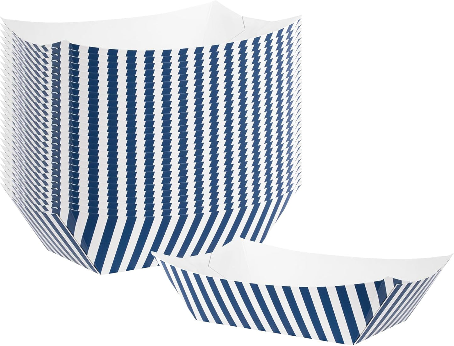 Restaurantware Bio Tek 1 Pound Food Boats 200 Disposable Paper Food Trays - Heavy-Duty Greaseproof Striped Paper Food Boats For Snacks Appetizers Or Treats Use At Parties Or Carnivals
