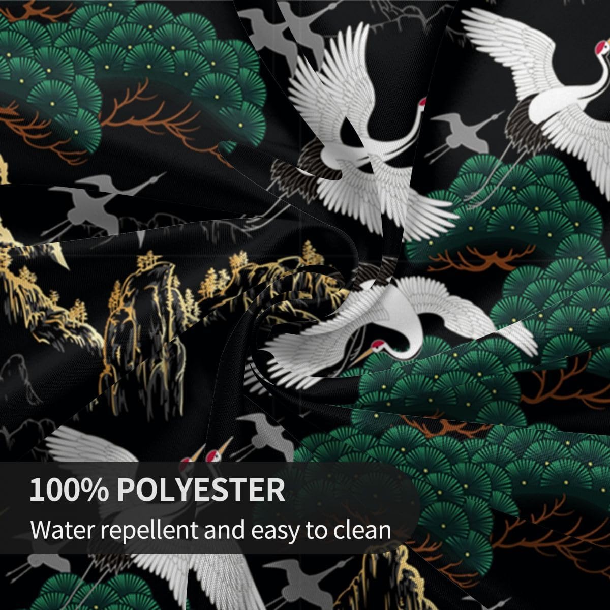 Japanese Tablecloth, Traditional Oriental Crane Vintage Chinese Landscape Luxury Farmhouse Water Resisitant Table Cover for Dining Kitchen Living Room Home Party Holiday Decor 60 inch Round