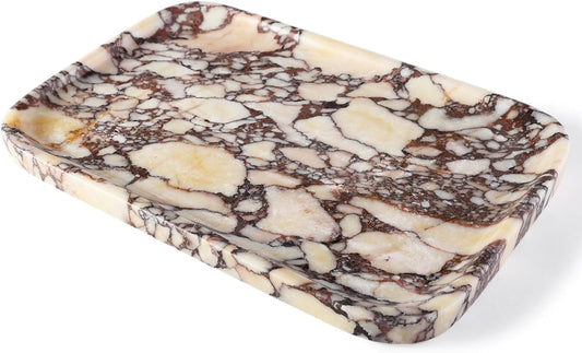 Calacatta Marble Vanity Trays, Marble Bathroom Tray Countertop, Luxury Decorative Dresser Organizer, Purple&White Natural Stone Serving Tray for Kitchen, Perfume, Jewelry Holder Storage