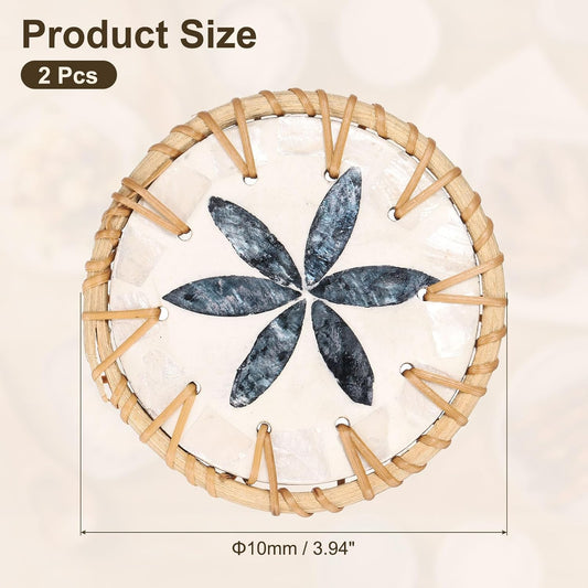 uxcell 2Pcs Handmade Woven Rattan Coasters, Heat-Resistant Drink Coasters for Coffee Table Dining Room Kitchen Coffee Wine Decor, Deep Blue Petal