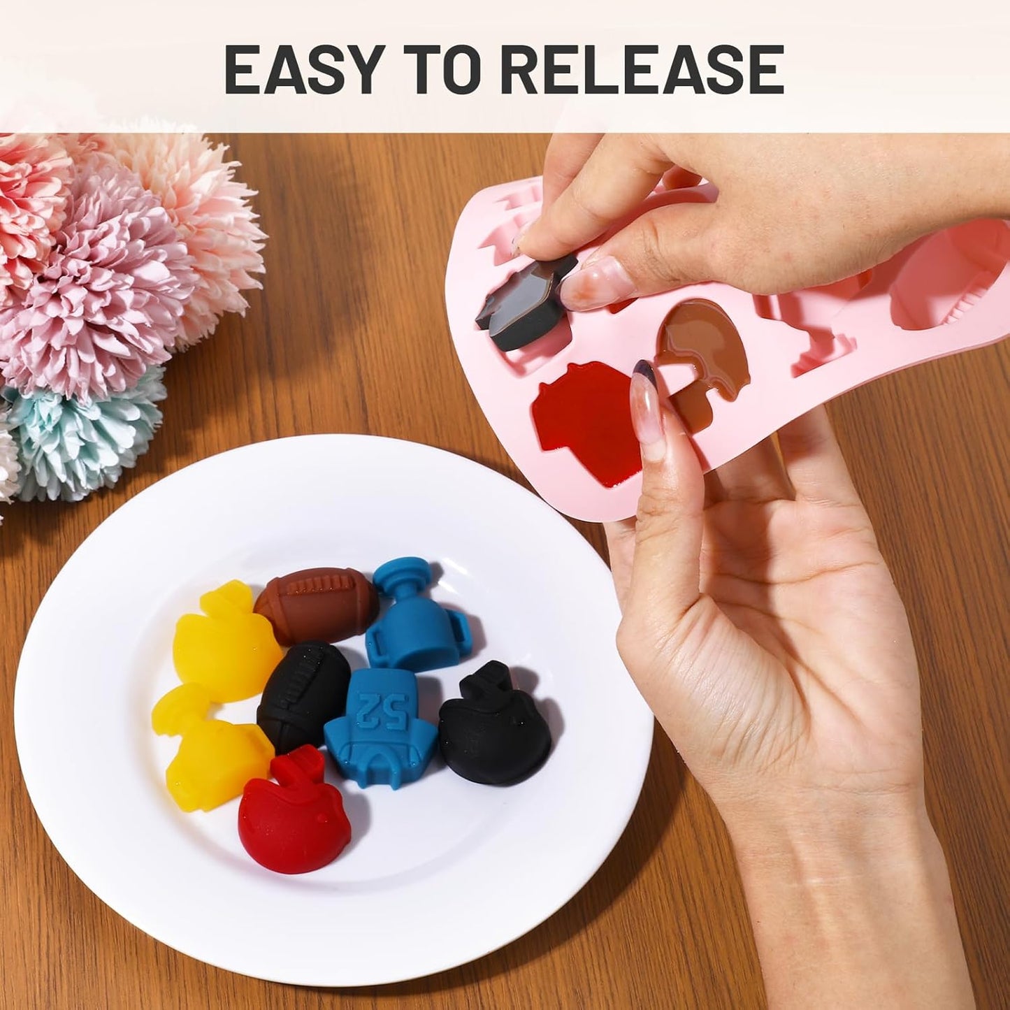 4 PCS Football Cake Chocolate Mold, 20 Cavites Football Silicone Cake Pop Molds Candy Mould Shaped with Helmet Football Cake Pan for Jello, Silicone Chocolate Molds,Ice Cube, Cupcake Decorations