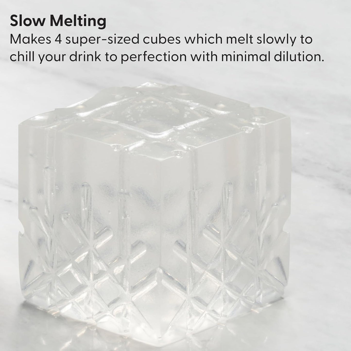 W&P Crystal Ice Tray, Perfect Etched Large Cubes, Slow Melting for Whiskey and Cocktails, Food Grade Premium Silicone, Dishwasher Safe, BPA Free