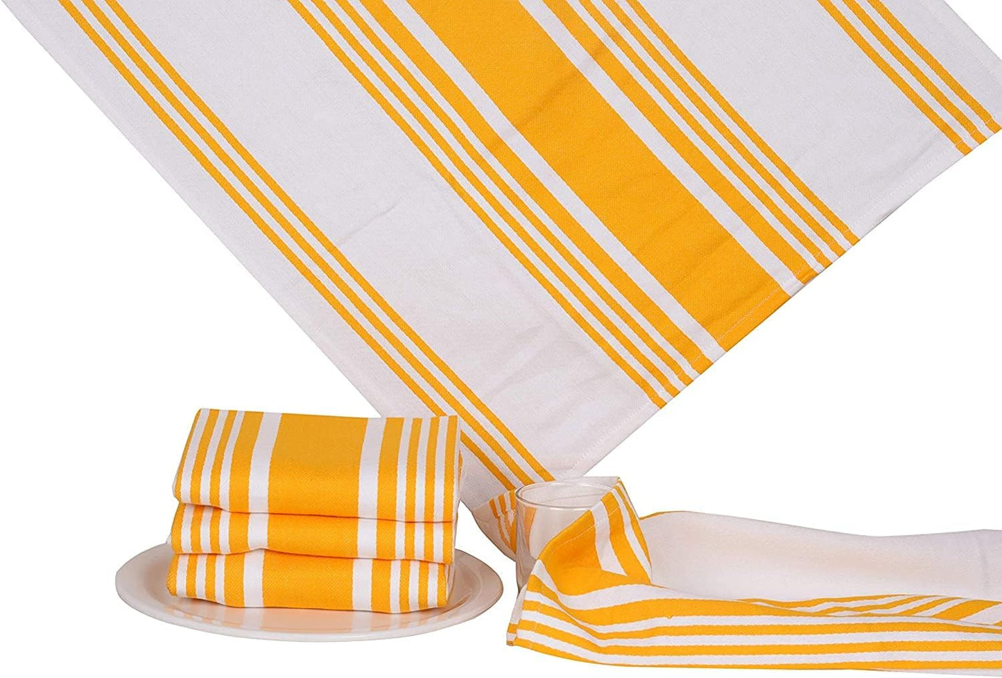 Urban Villa DinnerNapkins Trendy Stripes Cloth Napkins Set of 12 Yellow/White Color Dinner Napkins 20x20 Inches 100% Cotton Dinner Napkins Over Sized Cloth Napkins with Mitered Corners DinnerNapkins