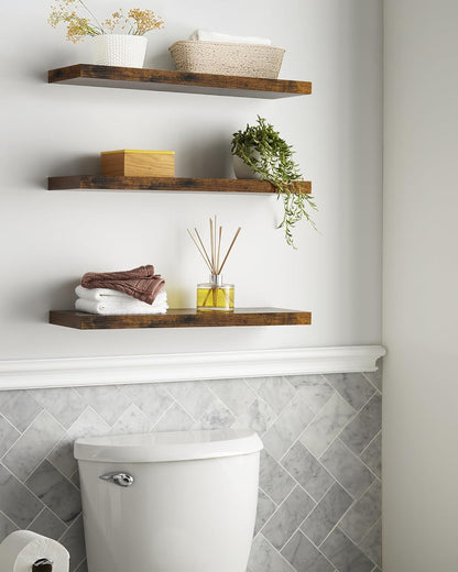 BAYKA Floating Shelves for Wall, 22.5 Inch Rustic Wood Wall Mounted Shelving for Bathroom, Bedroom, Living Room, Kitchen & Book, Hanging Display Decor Shelf with 22 lbs (Rustic Brown,Set of 3)