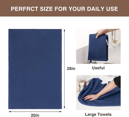 Homaxy 100% Cotton Waffle Weave Kitchen Dish Towels, Ultra Soft Absorbent Quick Drying Cleaning Towel, 20x28 Inches, 8-Pack, Navy Blue