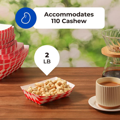 Fit Meal Prep [250 Pack 2 lb Paper Food Boats Heavy Duty Disposable Food Trays, Red Check Nacho Tray for Parties Fairs Picnics Carnivals Holds Tacos Nachos Fries Hot Dogs Grease Resistant