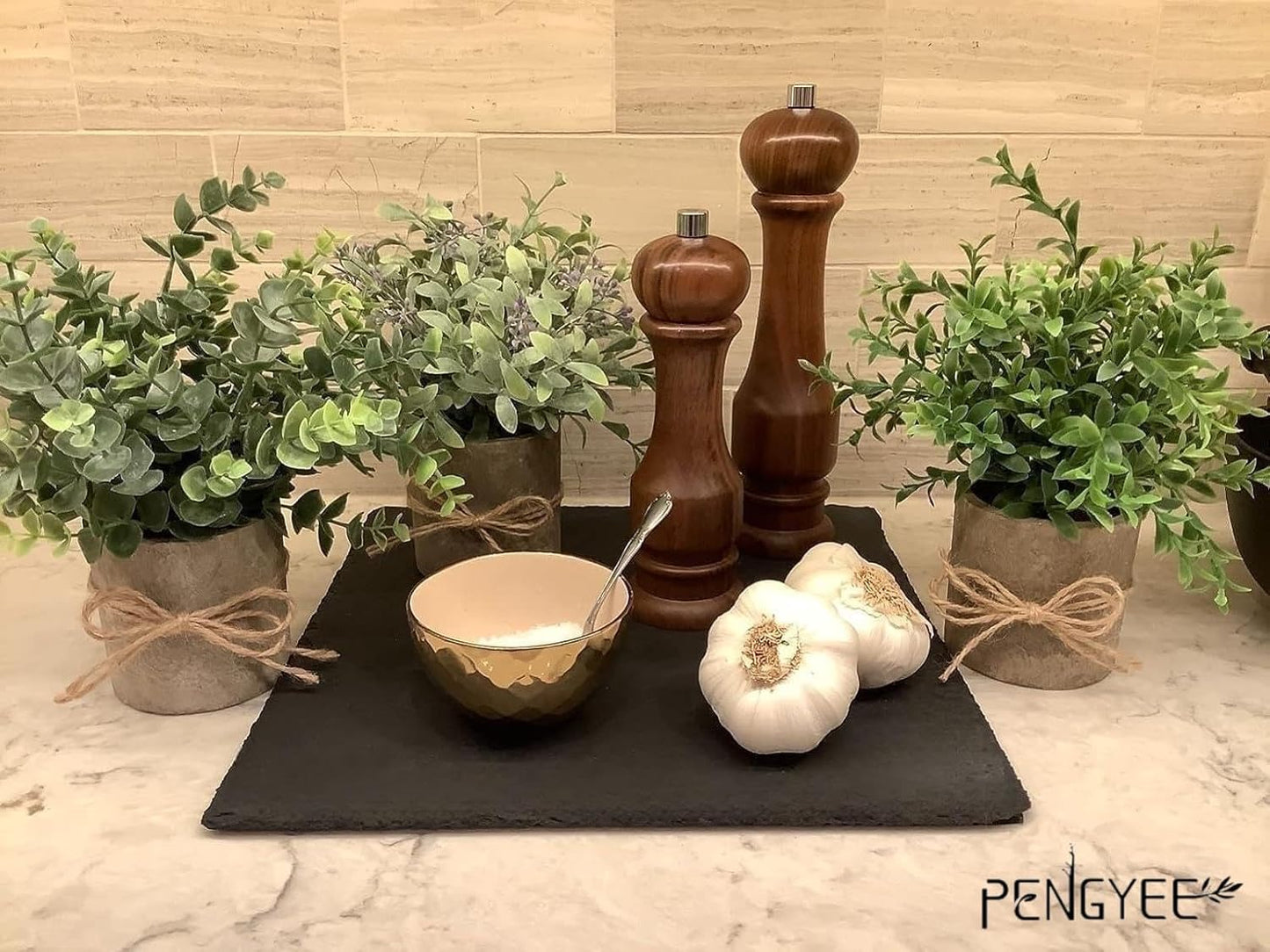 3 Pack Small Fake Plants Eucalyptus in Pulp Pot for Home Decor, 8.5 Inch Artificial Plants Indoor, Small Faux Plants Indoor for Bathroom Bedroom Kitchen Office Farmhouse Room Shelf Decor