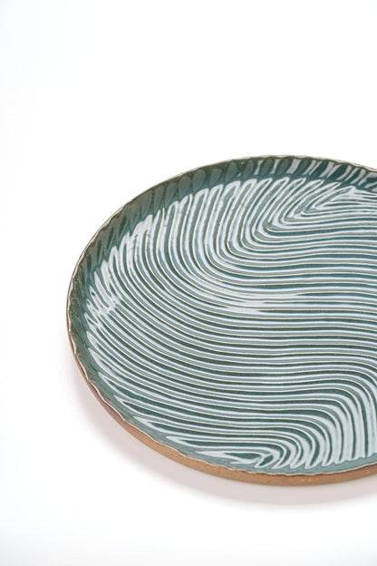 Vanity Tray with Brown Trim - Candle & Perfume Holder Organizer - Round, Green, 11"11" - Home Decor for Dresser, Table, Bathroom Countertop