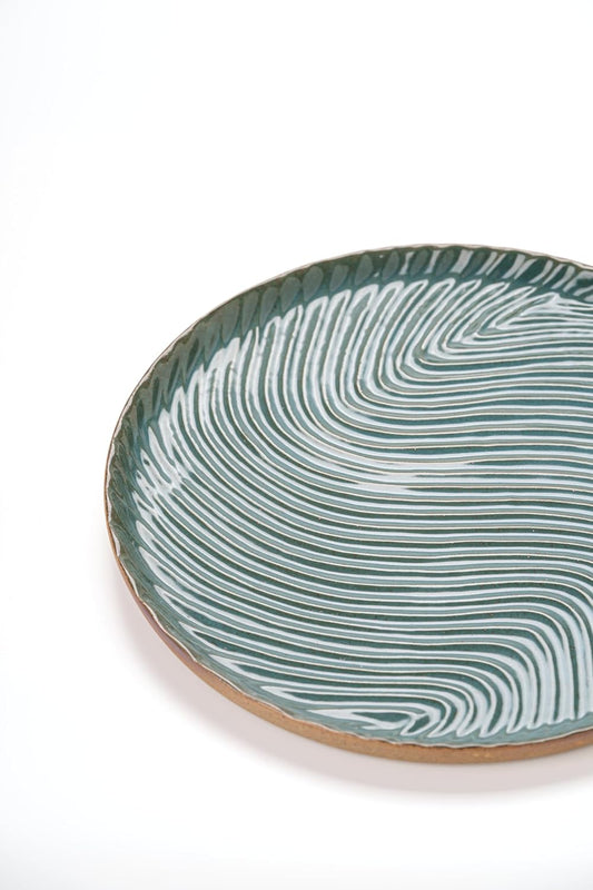 Vanity Tray with Brown Trim - Candle & Perfume Holder Organizer - Round, Green, 11"11" - Home Decor for Dresser, Table, Bathroom Countertop