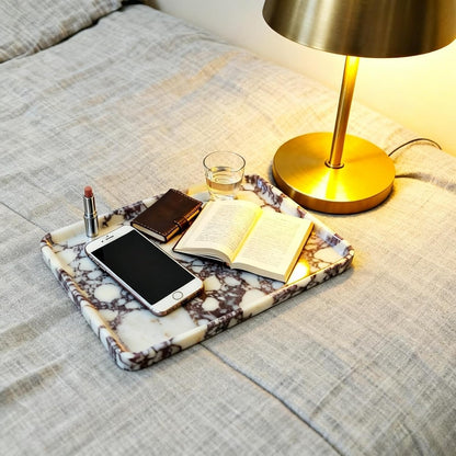 Artisonal Abode Rectangular Marble Tray – Luxury Bathroom Vanity Organizer, Jewelry & Makeup Holder, Natural Stone Home Decor Gift