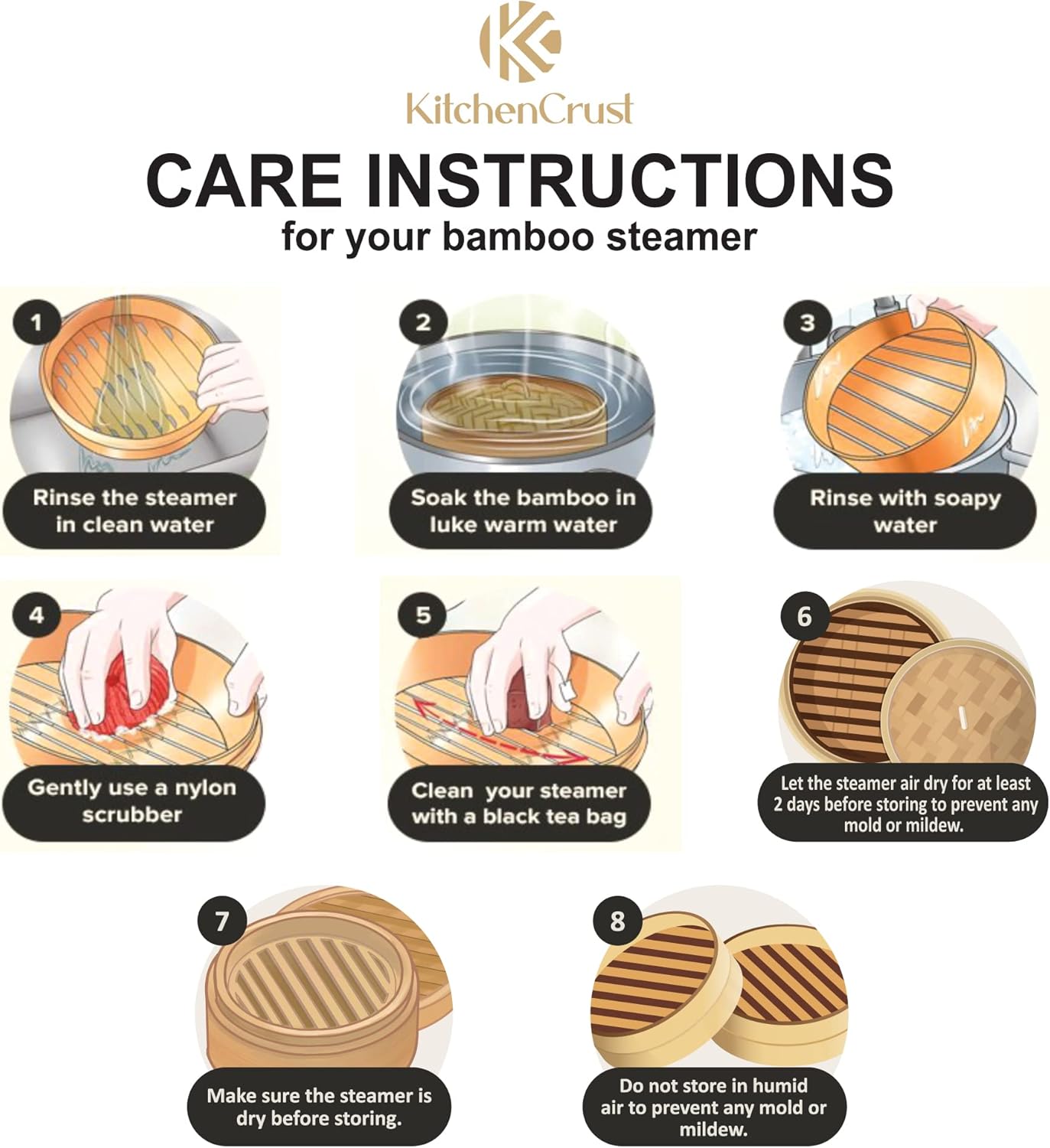 Bamboo Steamer Basket for Chinese Asian Cuisine - 2 Tier 10-Inch Steaming Basket Bun Vegetable Bao Buns, Sauce Dish, Chopsticks, Reusable Liners