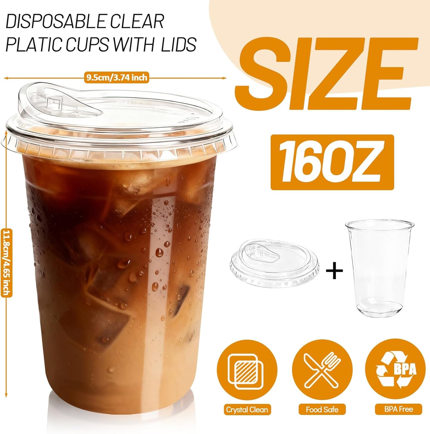 50 Set 16 oz Plastic Iced Coffee Cups with Strawless Sip Lids, Clear Rounded Bottom Plastic Cups with Lids, Disposable To Go Iced Coffee Cups with Lid for Coffee, Juice, Cold Drinks, Latte