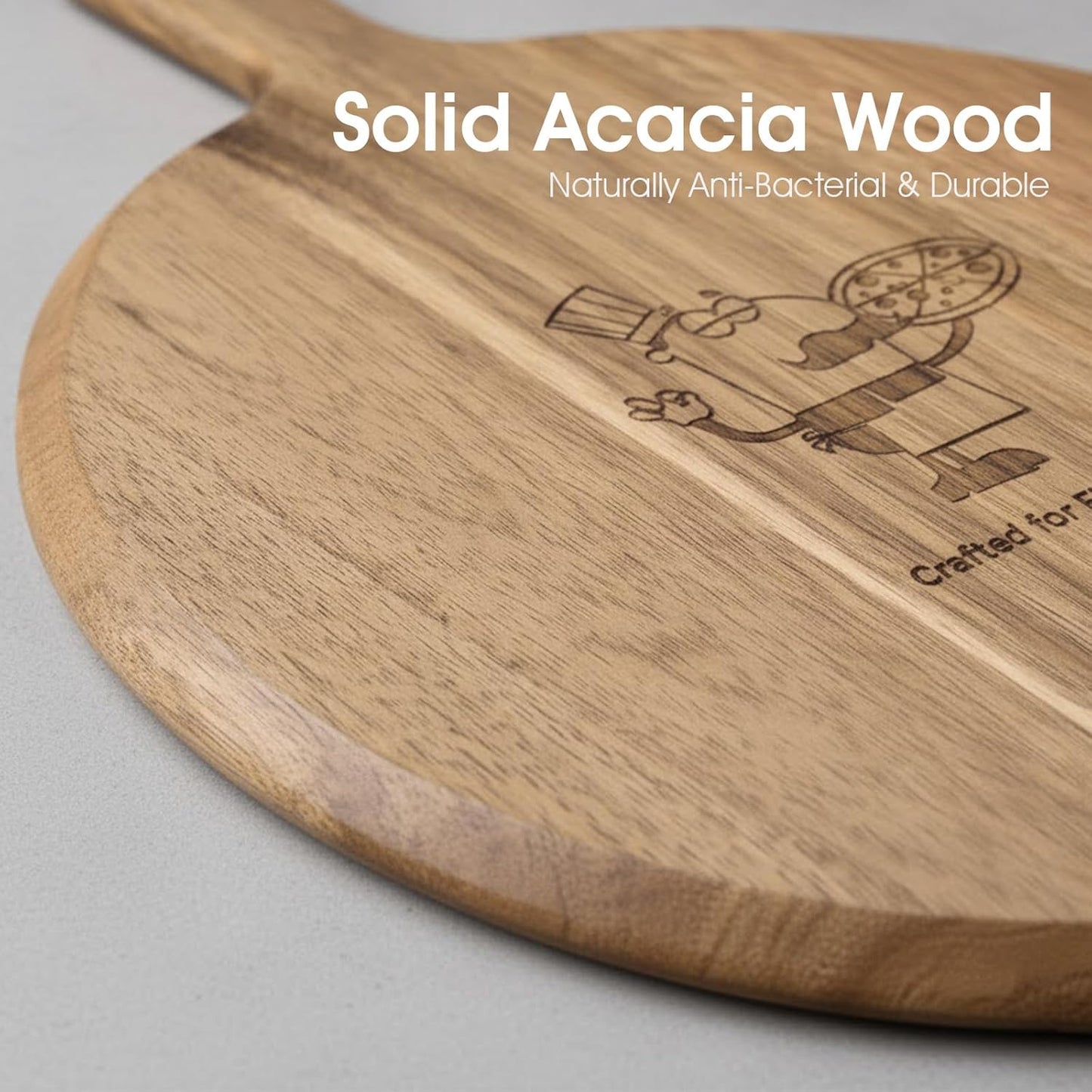 Acacia Wood Charcuterie & Pizza Board Set with Pizza Cutter – Premium Multi-Purpose Pizza Serving Board for Cheese, Bread, Fries, Appetizers – Rustic Cutting Board for Entertaining & Gift Giving