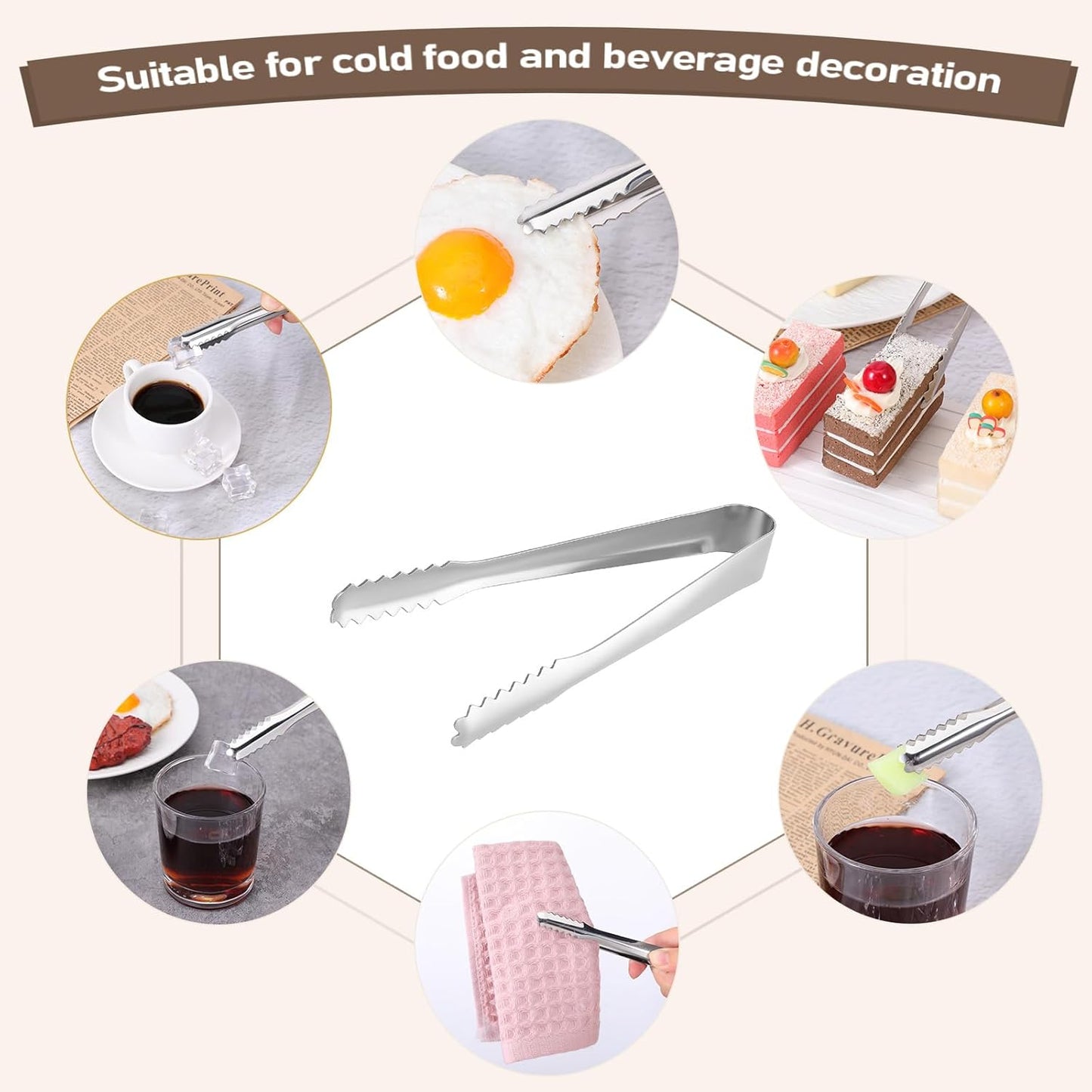 2 Pack Small Metal Tongs, Kitchen Tongs 6 Inch Stainless Steel Restaurant Grade Serving Tong for Buffet, Salad, Ice, Cooking Utensils, Appetizer