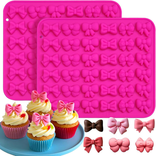 Bow Chocolate Silicone Molds, 2 Pack 72 Cavities Mini Bows Sugar Candy Molds Bowknot Cake Pop Mold DIY Cupcake Toppers Cake Decorating for Birthday Wedding Party