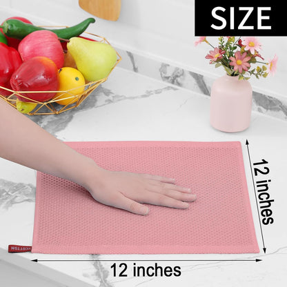 Homaxy 100% Cotton Waffle Weave Kitchen Dish Cloths, Ultra Soft Absorbent Quick Drying Dish Towels, 12 x 12 Inches, 8-Pack, Dried Rose
