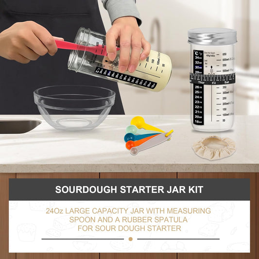 Sourdough Starter Kit, Baking Supplies Set with 2 Banneton Proofing Baskets, 24oz Sourdough Jar, Silicone Pastry Mat, Bread Sling and Essential Tools for Bread Making