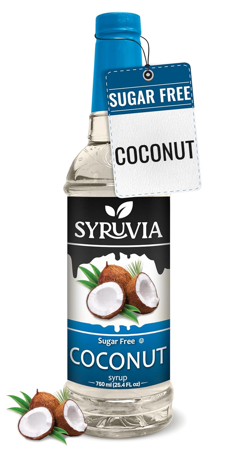 Syruvia Sugar Free Coffee Syrup, Coconut Flavored Syrup for Drinks, Lattes, and Desserts – 25.4 fl oz