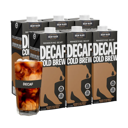 Wandering Bear Decaf Cold Brew Coffee - Bold, Smooth, No Sugar Added, Shelf-Stable, Ready to Drink, Gluten Free & Vegan Decaf Iced Cold Brewed Coffee Drink - 32 fl oz, 6 pack