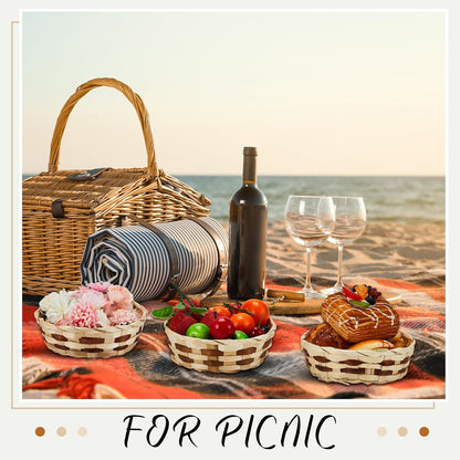 Sintuff 60 Pcs Small Woven Basket Round Bamboo Gift Baskets 6. 5 x 2 Inches Wicker Berry Bread Fruit Basket Empty Food Serving Baskets for Picnic Kitchen Restaurant