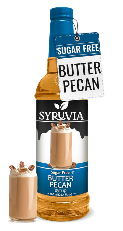 Syruvia Sugar Free Coffee Syrup, Butter Pecan Flavored Syrup for Drinks, Lattes, and Desserts – 25.4 fl oz