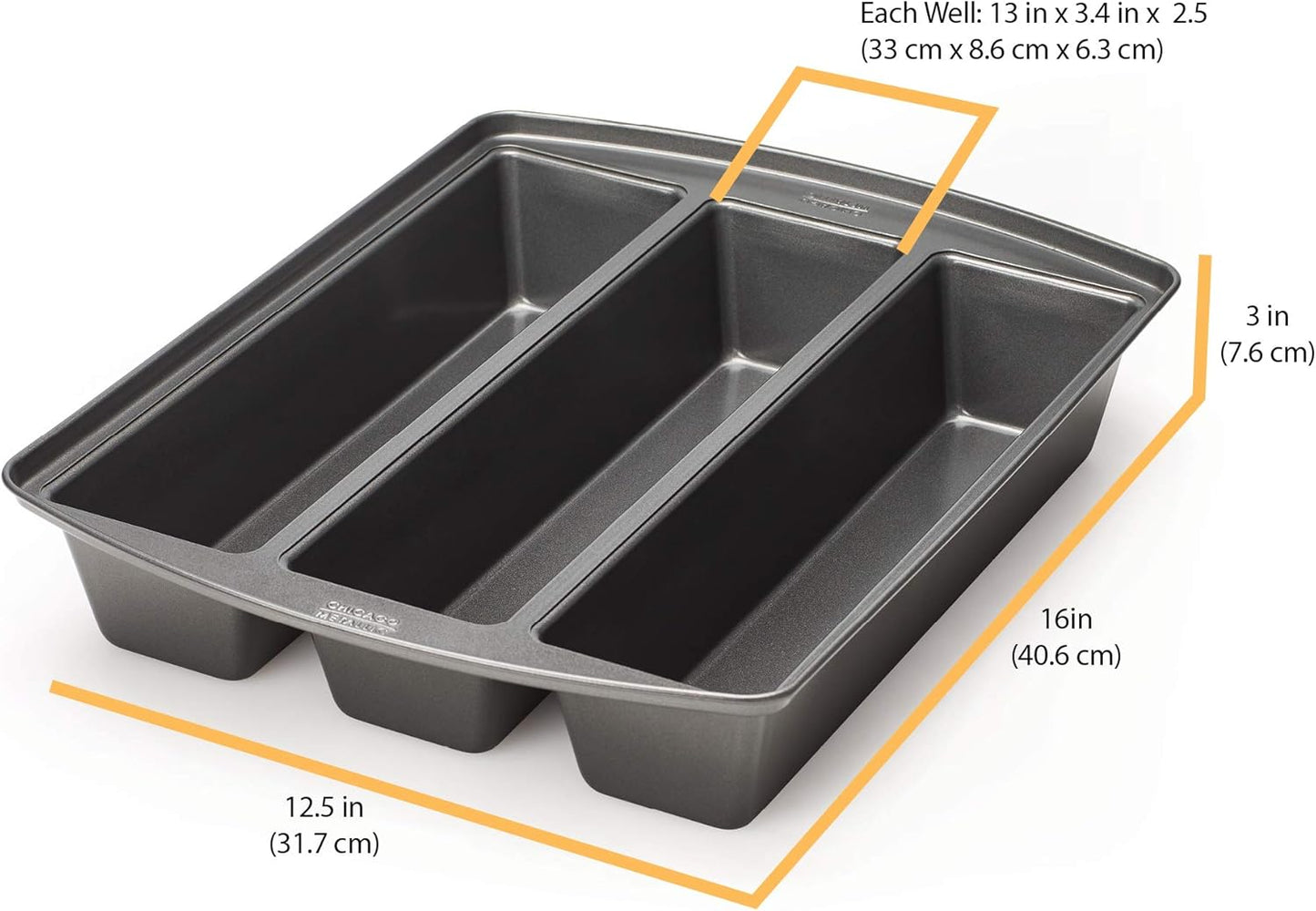 Chicago Metallic Professional Lasagna Trio Pan, Perfect for loaf breads, cakes and more 12.5 by 16 by 3 inches, Silver