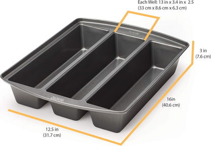Chicago Metallic Professional Lasagna Trio Pan, Perfect for loaf breads, cakes and more 12.5 by 16 by 3 inches, Silver