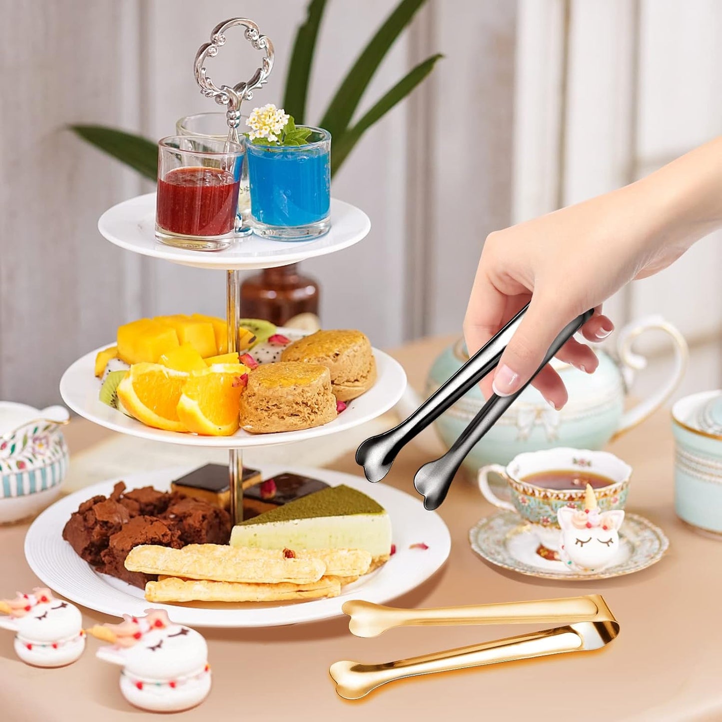 18 Pack Premium Small Serving Tongs, Mini Stainless Steel Appetizer Tongs 4.33Inch Gold