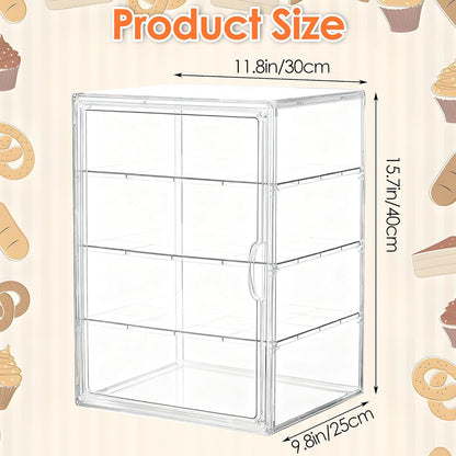 Pastry Display Case, Acrylic Bakery Display Case 3-Tier Pastry Display Cabinet with Removable Shelves and Front Door, Clear Bread Display Box for Bakery, Coffee Shop, Buffet