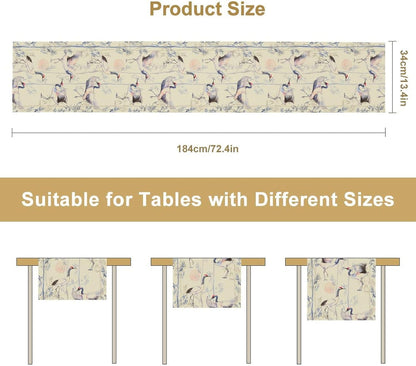 Japan Chinese Red-Crowned Crane Table Runner, Bamboo Ink Painting Animals Traditional Art Culture Table Runner for Holiday Home Living Room New Year Japanese Party Oriental, 13x70 Inch