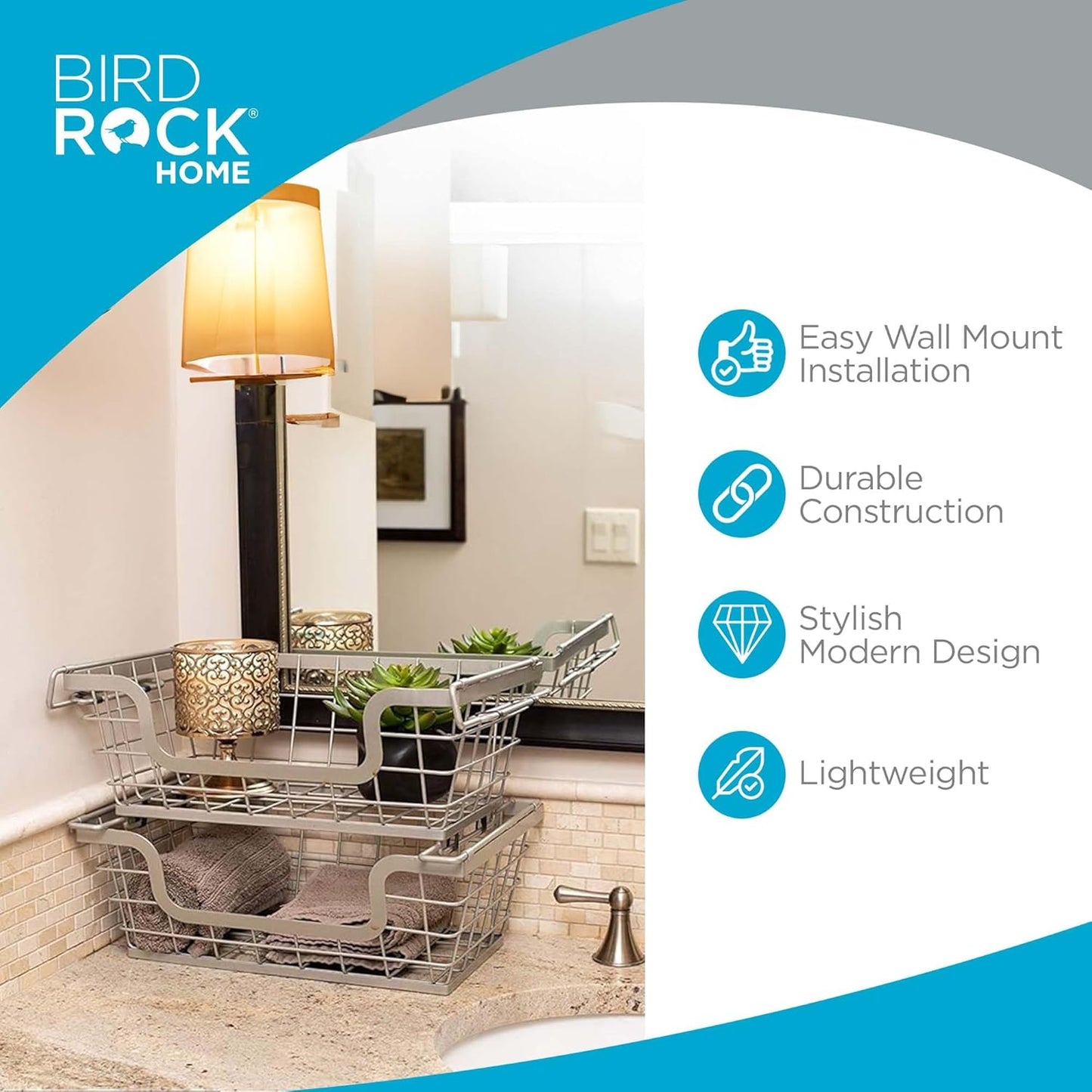 BIRDROCK HOME Wire Baskets - Set of 2 Stackable Hanging Bins - Wall Mount Shelf - Potato Onion Storage - Kitchen Pantry Organizer - Fruit Vegetable Snack Tier - Counter Cabinet Storage - Metal Baskets