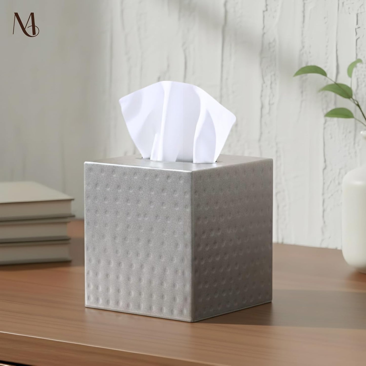Monarch Abode Tissue Box Cover Square – Hand Hammered Pewter Metal Tissue Holder Box for Bathroom Accessory, Aesthetic Decorative Facial Napkin Cube for Modern Home Decor
