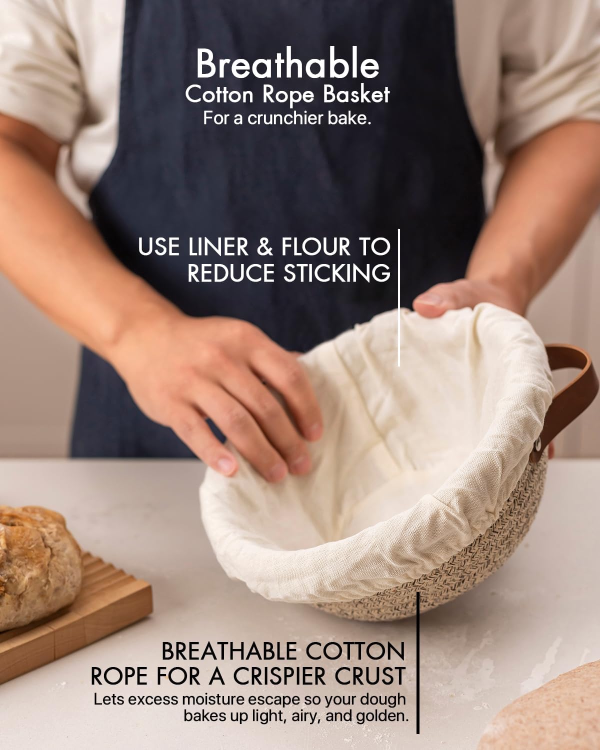 Crispier Crust Cotton Rope Banneton Bread Proofing Basket Set, Oval & Round Bread Baskets with Liners & Covers for Artisan Bread Baking, Sourdough Bread Baking Supplies(White-Mixed Brown)