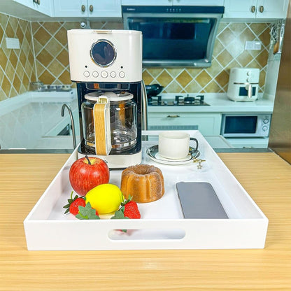 White Rectangular 14x20 Inches Acrylic Ottoman Tray Decorative Serving Tray with Cutout Handles Organizer Tray on Coffee Table Countertop Big Breakfast Bed Tray Living Room Appetizer Serving Food