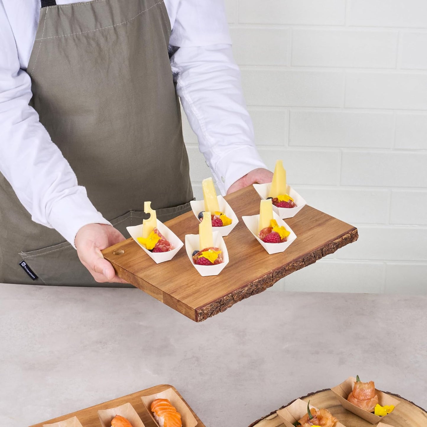 Restaurantware Bio Tek 2 Ounce Food Boats 50 Disposable Paper Food Trays - Heavy-Duty Greaseproof White Paper Boats For Snacks Appetizers Or Treats Use At Parties Or Carnivals