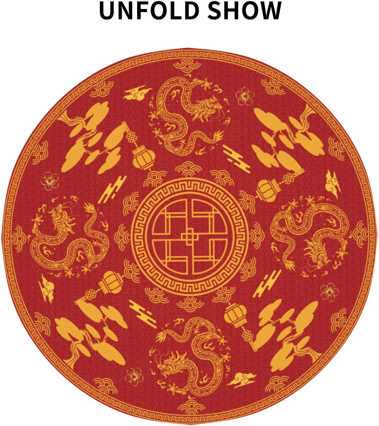 Chinese Tablecloth Round, Red Golden Traditional Zodiac Dragon Vintage Asian Style Oriental Water Resisitant Table Cover for Dining Kitchen Living Room Home Party Holiday Decor 60 inch Round