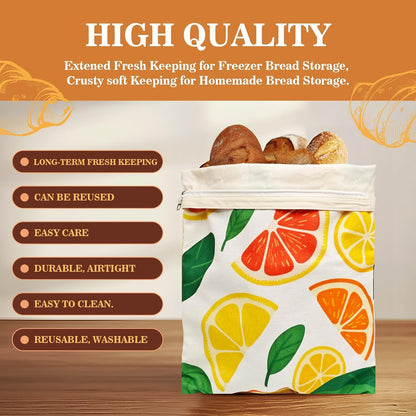 Beeswax Bread Bags for Sourdough 2 Pack 13"x17" Eco-Friendly Reusable Linen Cotton Storage Bags with Zipper Closure for Homemade Bread Fresh-Keeping, Freezer-Safe (Blood orange)