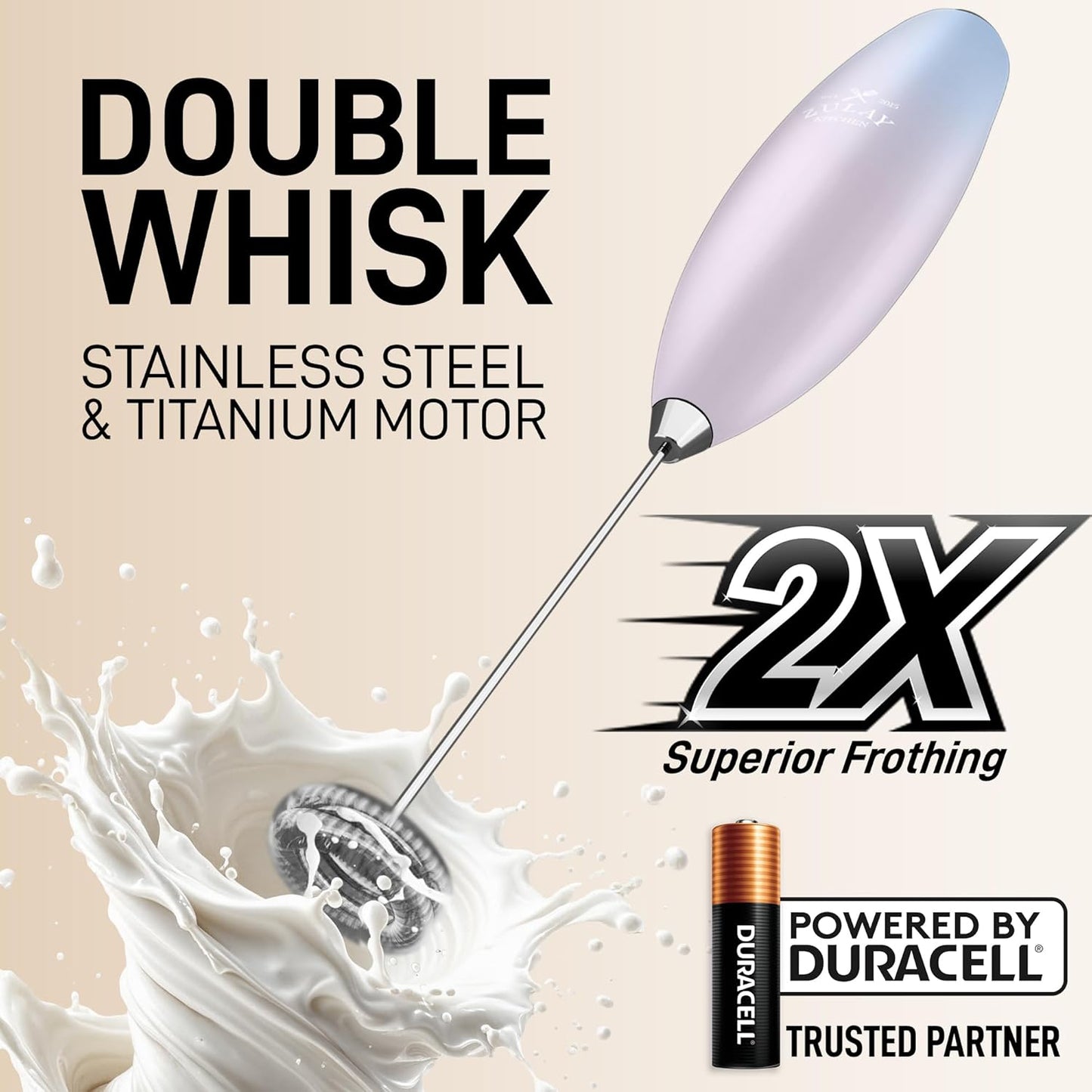 Zulay Kitchen Whisk Milk Frother with 4 Duracell Batteries - Powerful Handheld Foam Maker for Coffee, Lattes, Matcha, Hot Chocolate & Cappuccinos - Whip Creamy Froth in Seconds