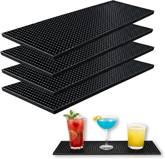 Essato 6x12 Inch Bar Mats for Countertop - Set of 4 Non-Slip Rubber Bar Mats for Bartending, Versatile Countertop Mats for Bars, Home, Coffee Shops, Kitchens - PVC Rubber Drying Bartender Barmat