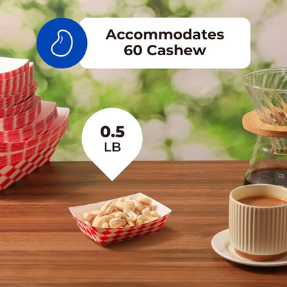 Fit Meal Prep [250 Pack 0.5 lb Paper Food Boats Heavy Duty Disposable Food Trays, Red Check Nacho Tray for Parties Fairs Picnics Carnivals, Holds Ketchup Cheese Sauce Pickles