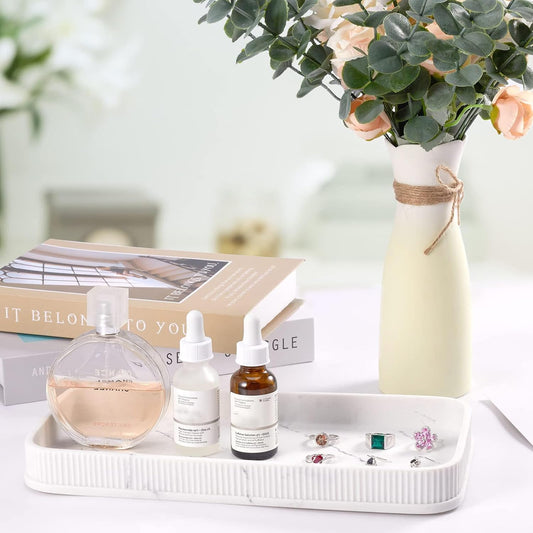 Bathroom Counter Tray Matte Vanity Tray Decor Perfume Trays Dresser Holder for Bathroom Countertop Jewelry Candle Soap Plant Towel Cosmetic Organizer Rectangle Large Serving Tray