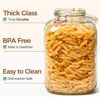 ComSaf 1.1 Gallon Glass Jar with Lid, Flour Sugar Storage Containers 4L, Cereal containers storage, Glass Jars with Airtight Lid, Large Storage Containers with Lids for Pickled Egg, Herb, Set of 2