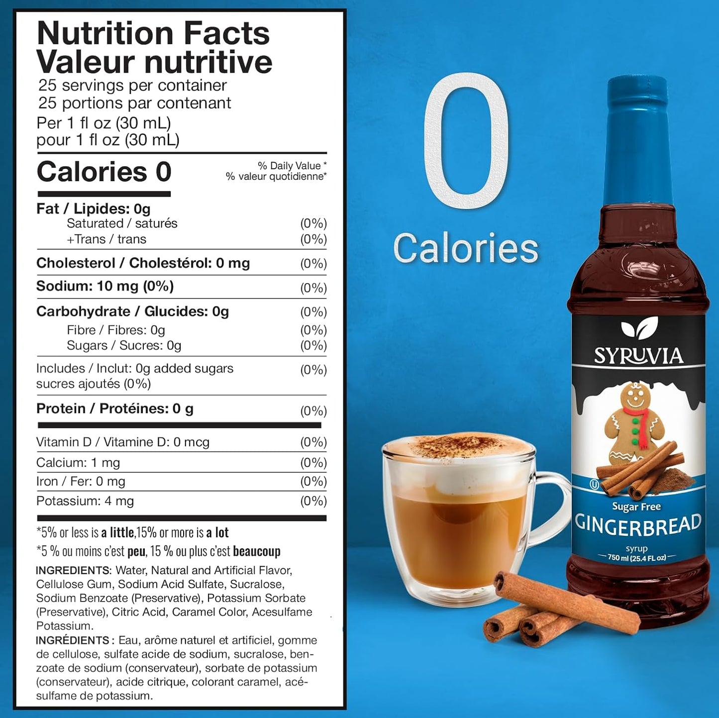 Syruvia Sugar Free Gingerbread Syrup for Coffee, Flavored Syrup for Drinks, Lattes, and Desserts – 25.4 fl oz