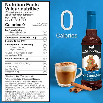 Syruvia Sugar Free Gingerbread Syrup for Coffee, Flavored Syrup for Drinks, Lattes, and Desserts – 25.4 fl oz