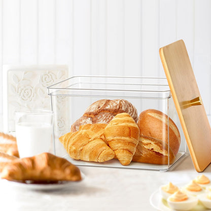 Hudgan Breadbox for Kitchen Countertop, Bread Storage Container with Bamboo Lid for Homemade Bread,Toast, Bagel, Donut, Cookies and Baguette, Large Corner Breadbox Keeper for Muffin